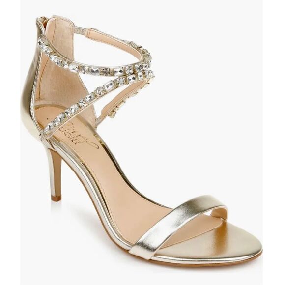 Badgley Mischka Sandals Womens‎ Size 6.5 Gold Embellished Celine Heels - Picture 1 of 10